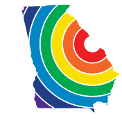 Augusta Pride logo: GA shape with rainbow arcs centered on Augusta